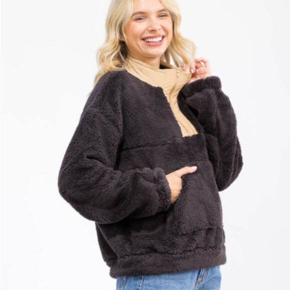 PULLOVER SHERPA SWEATER - Picture 1 of 4